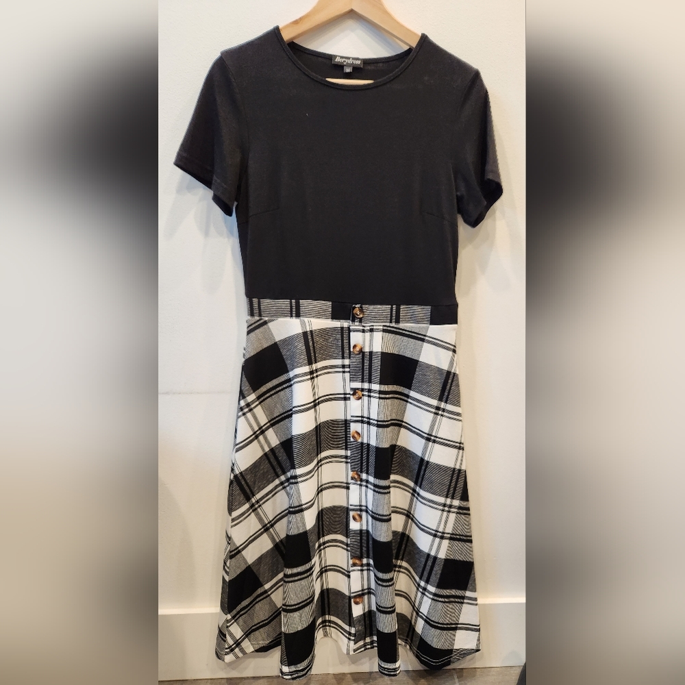 Berydress A-Line Dress, Black and White Plaid, Size US M